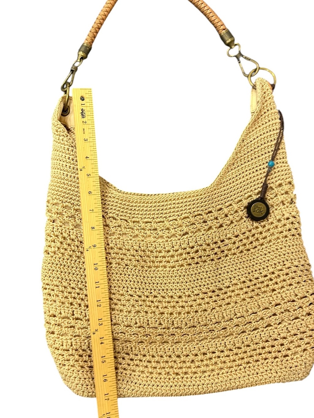 The Sak Crochet Hobo Shoulder Bag Beige Boho Knit Slouchy Purse - Picture 4 of 7